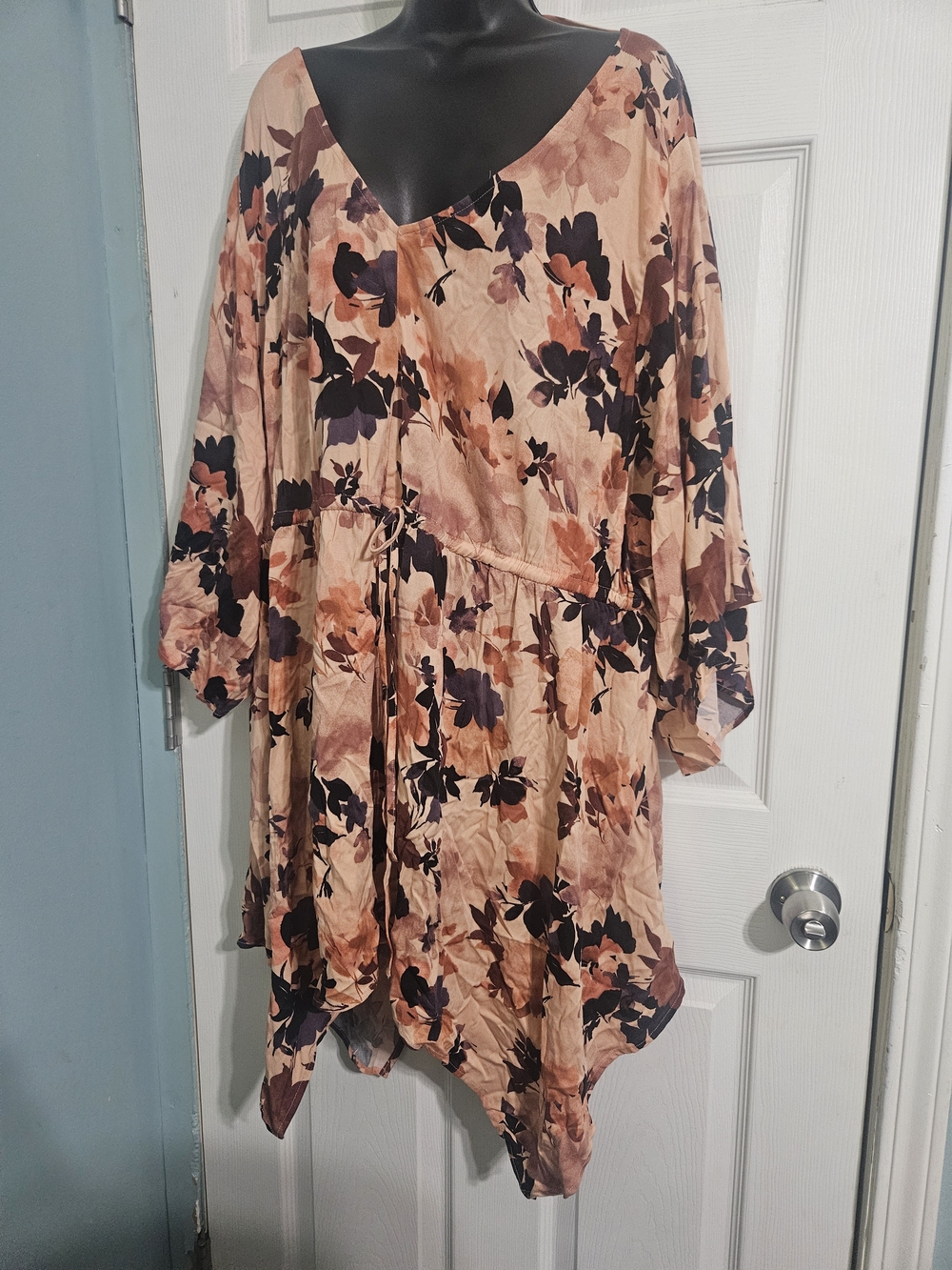 torrid Peach Floral V-Neck Tunic Dress with Black & Brown Accents